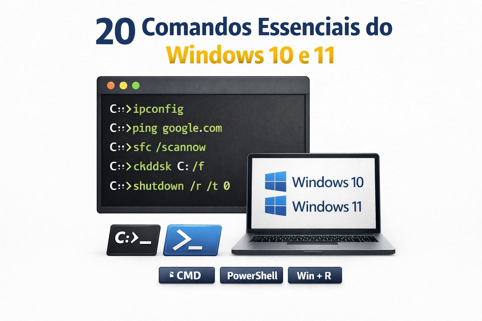20 comandos essenciais do Windows 10 e 11